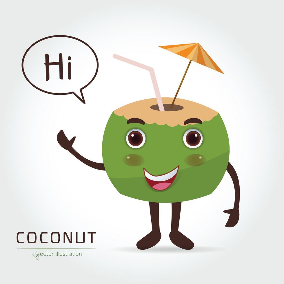 Ilustración de vector de dibujos animados de coco fresco bebiendo