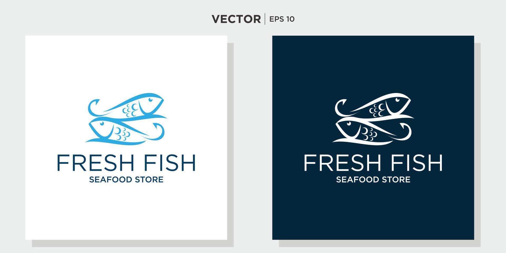 plantilla vectorial de diseño de logotipo de pescado en agua. icono de concepto de logotipo de tienda de restaurante de mariscos. vector