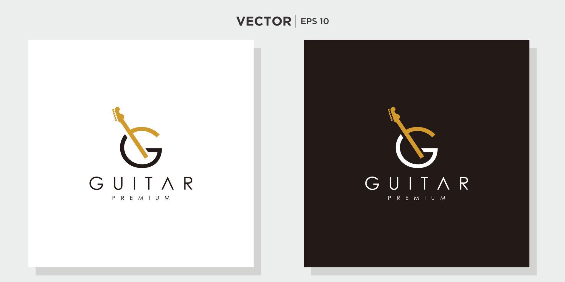 Acoustic guitar music minimalist logo design vector