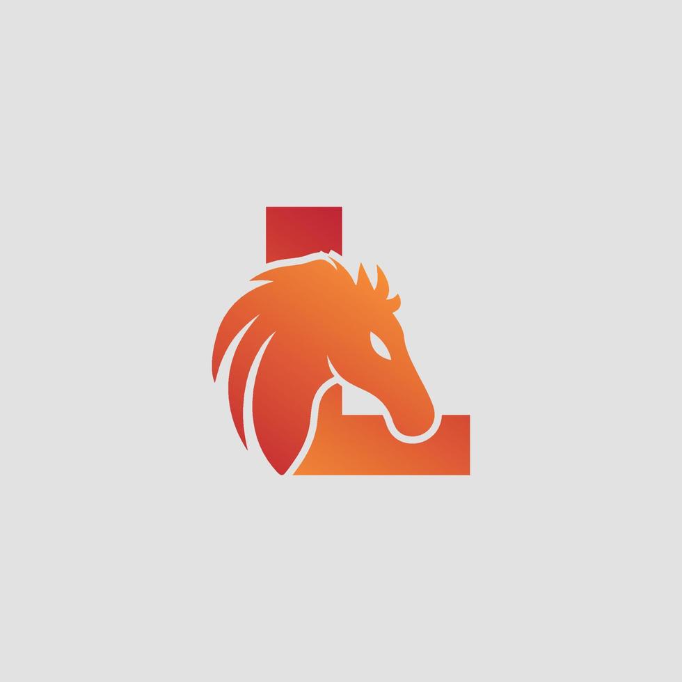 letra inicial l con diseño de logotipo de vector de caballo. caballo letra l ilustración plantilla icono emblema aislado.