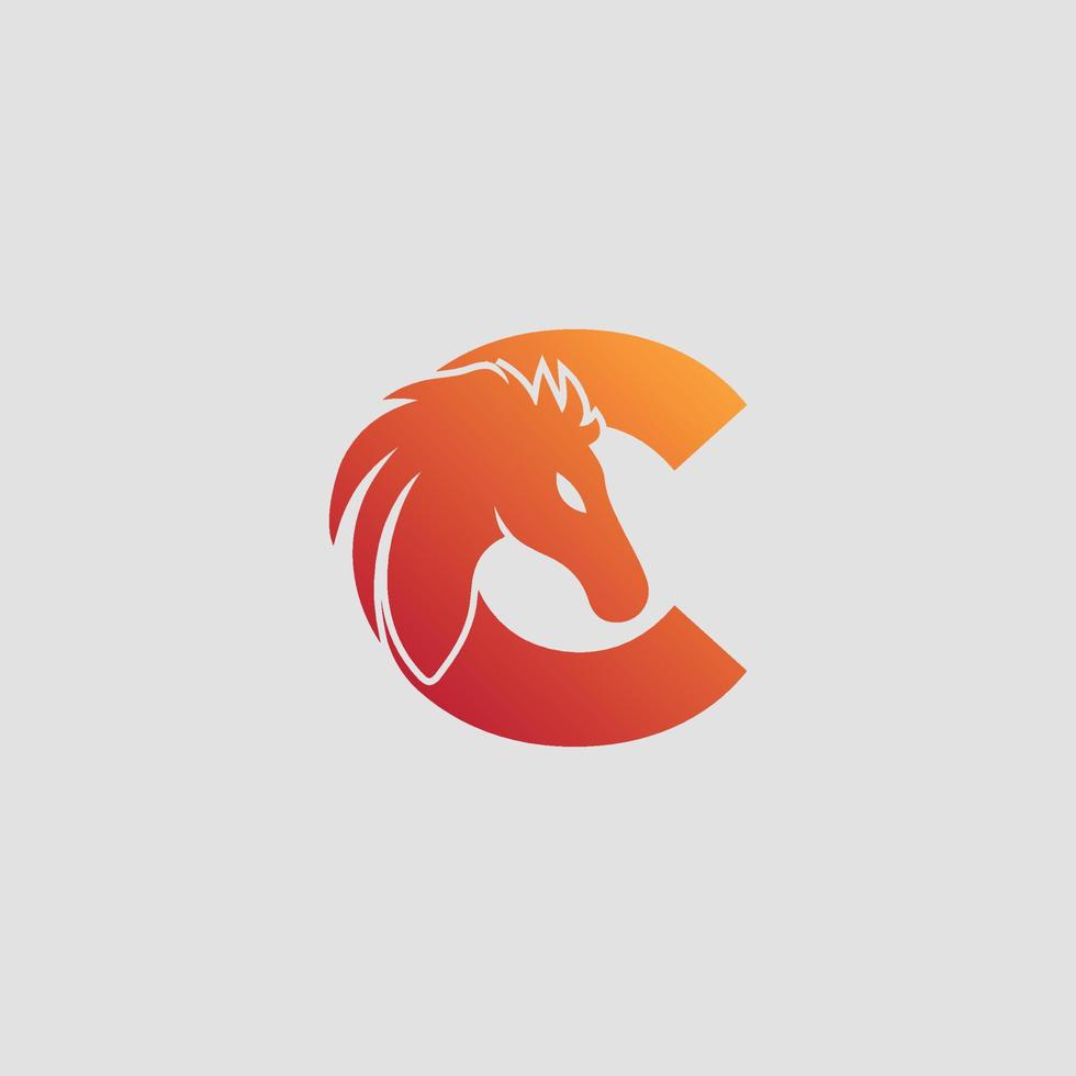 Initial letter C with horse vector logo design. Horse Letter C Illustration Template Icon emblem Isolated.