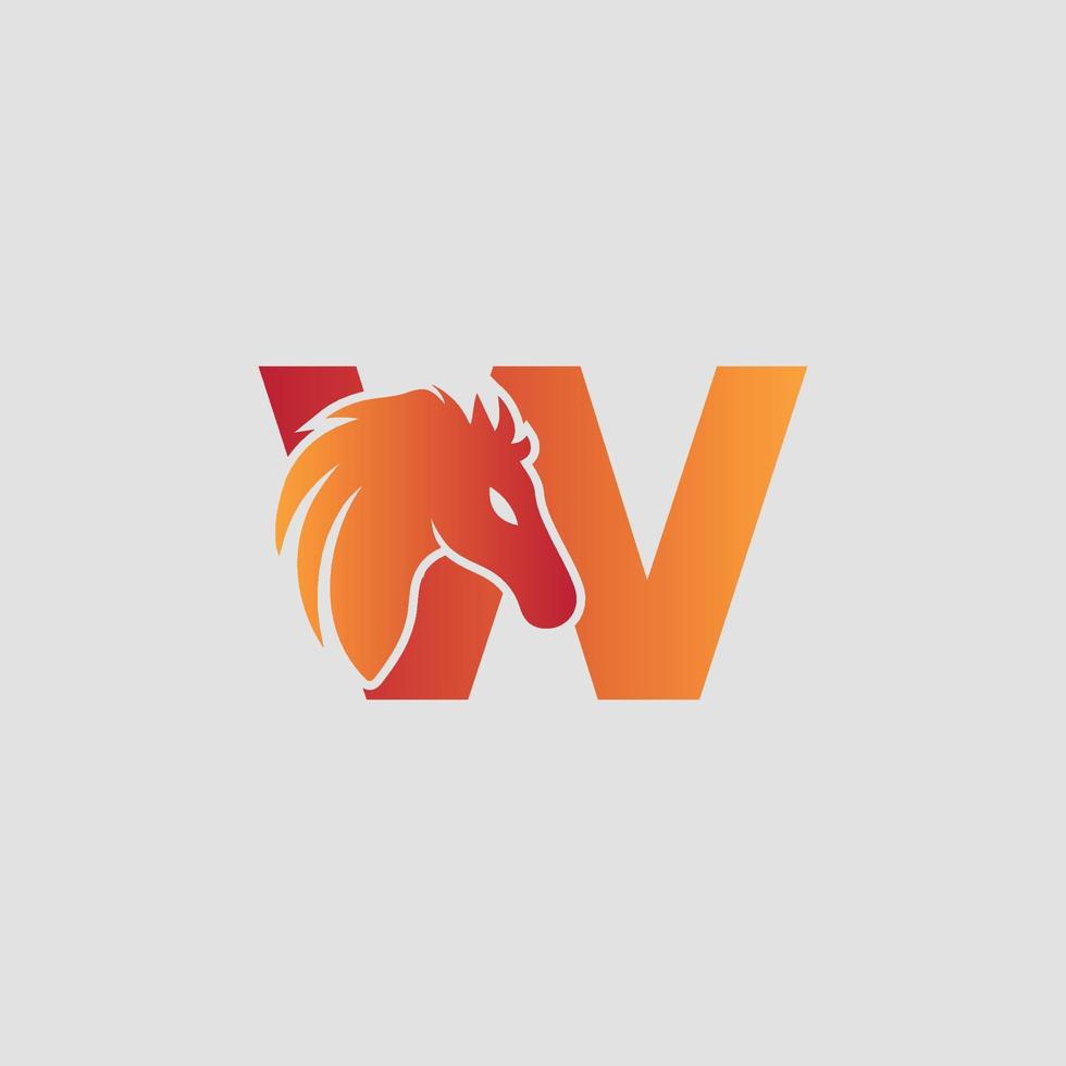 Initial letter W with horse vector logo design. Horse Letter W Illustration Template Icon emblem Isolated.