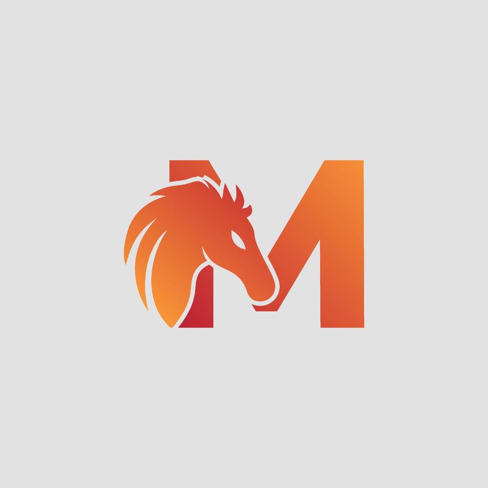 letra inicial m con diseño de logotipo de vector de caballo. caballo letra m ilustración plantilla icono emblema aislado.