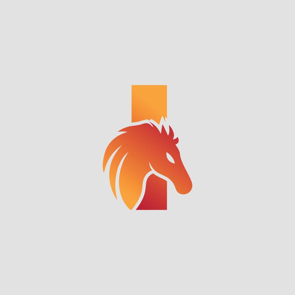 Initial letter I with horse vector logo design. Horse Letter I Illustration Template Icon emblem Isolated.