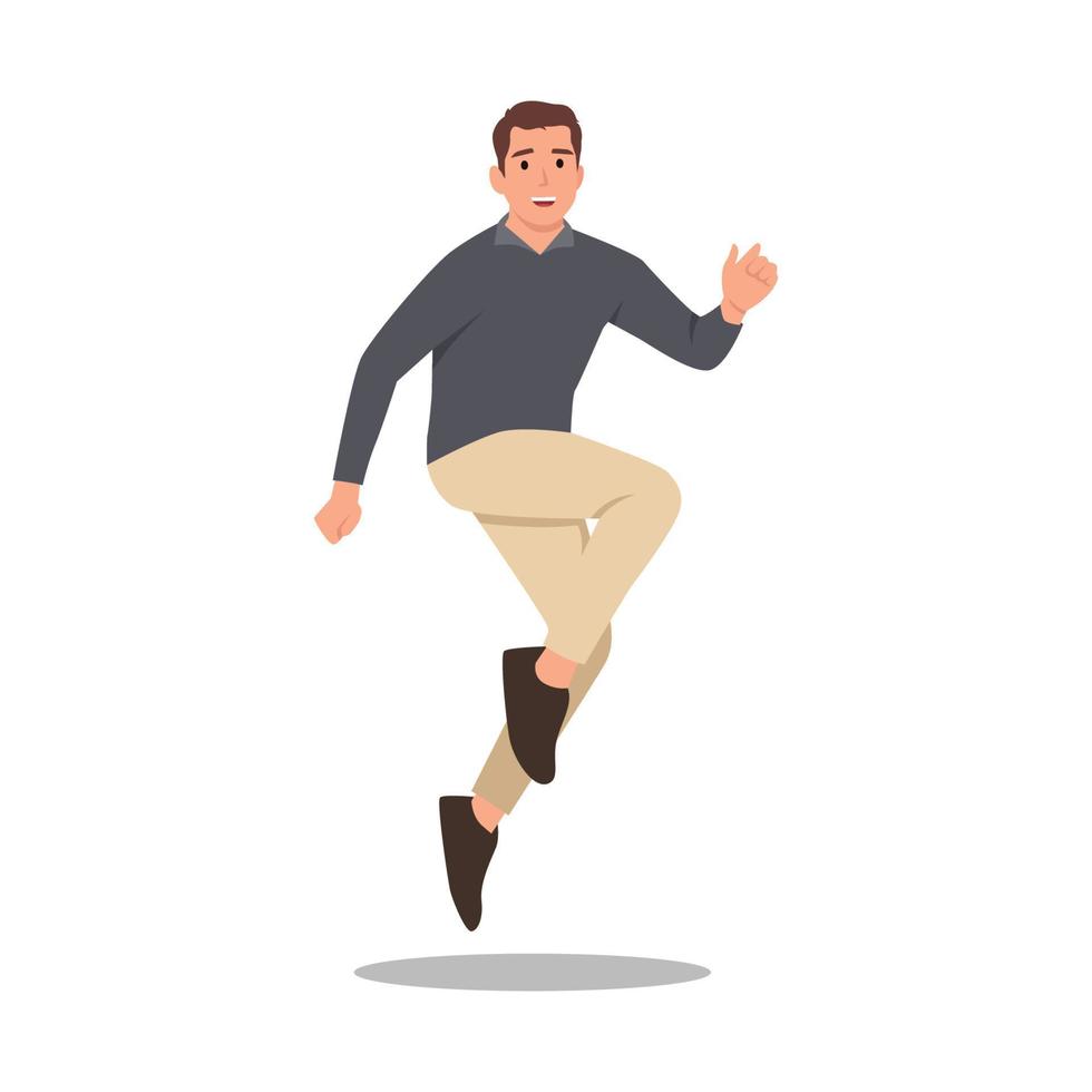 Young man jumping with joy concept illustration. Flat vector illustration isolated on white background