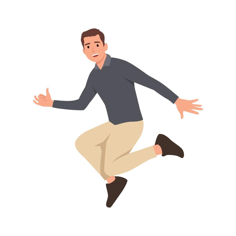 Young man jumping with joy concept illustration. Flat vector illustration isolated on white background