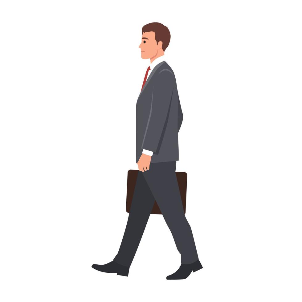 Side View of a young Businessman Walking Forward. Flat vector illustration isolated on white background