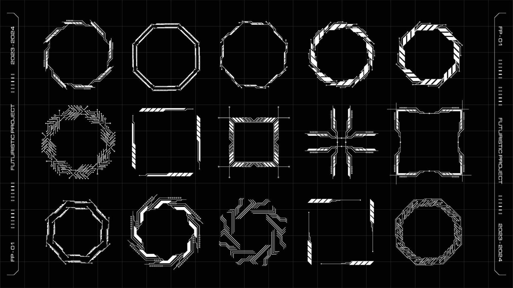 Set of Sci Fi modern circuit frame user interface elements. vector