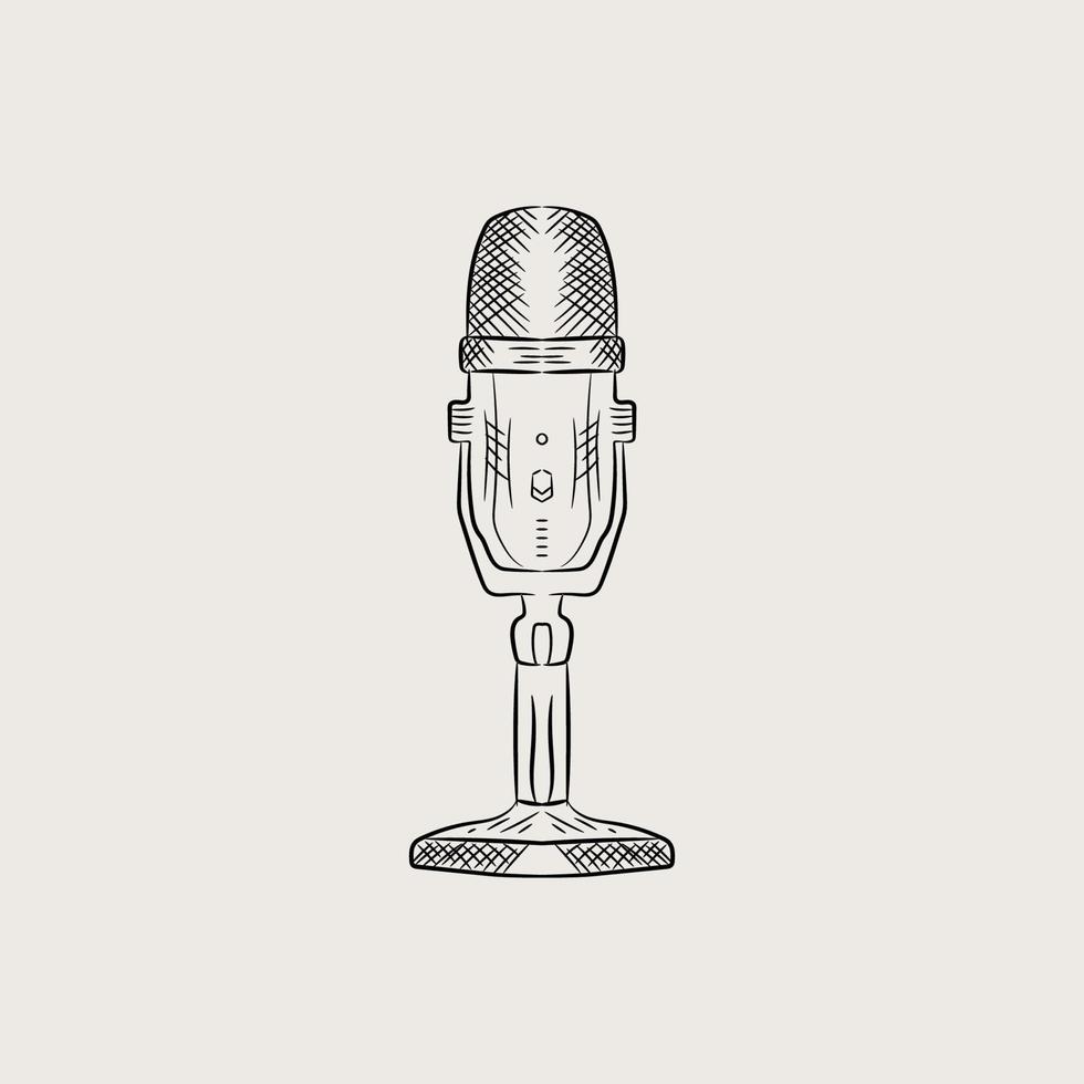 Hand drawn mic with vintage outline design vector