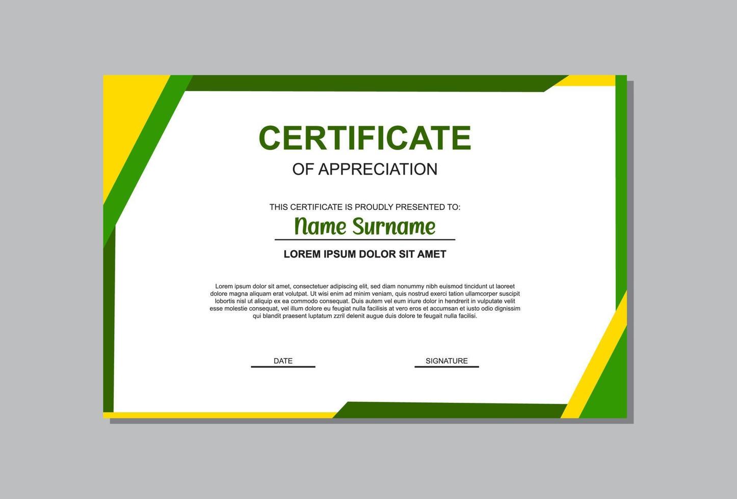 certificate template with yellow and green modern style vector