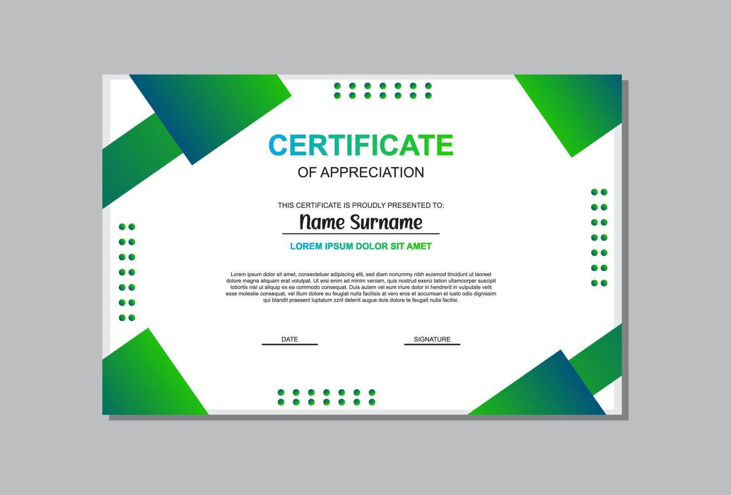 certificate template in green color simple style vector