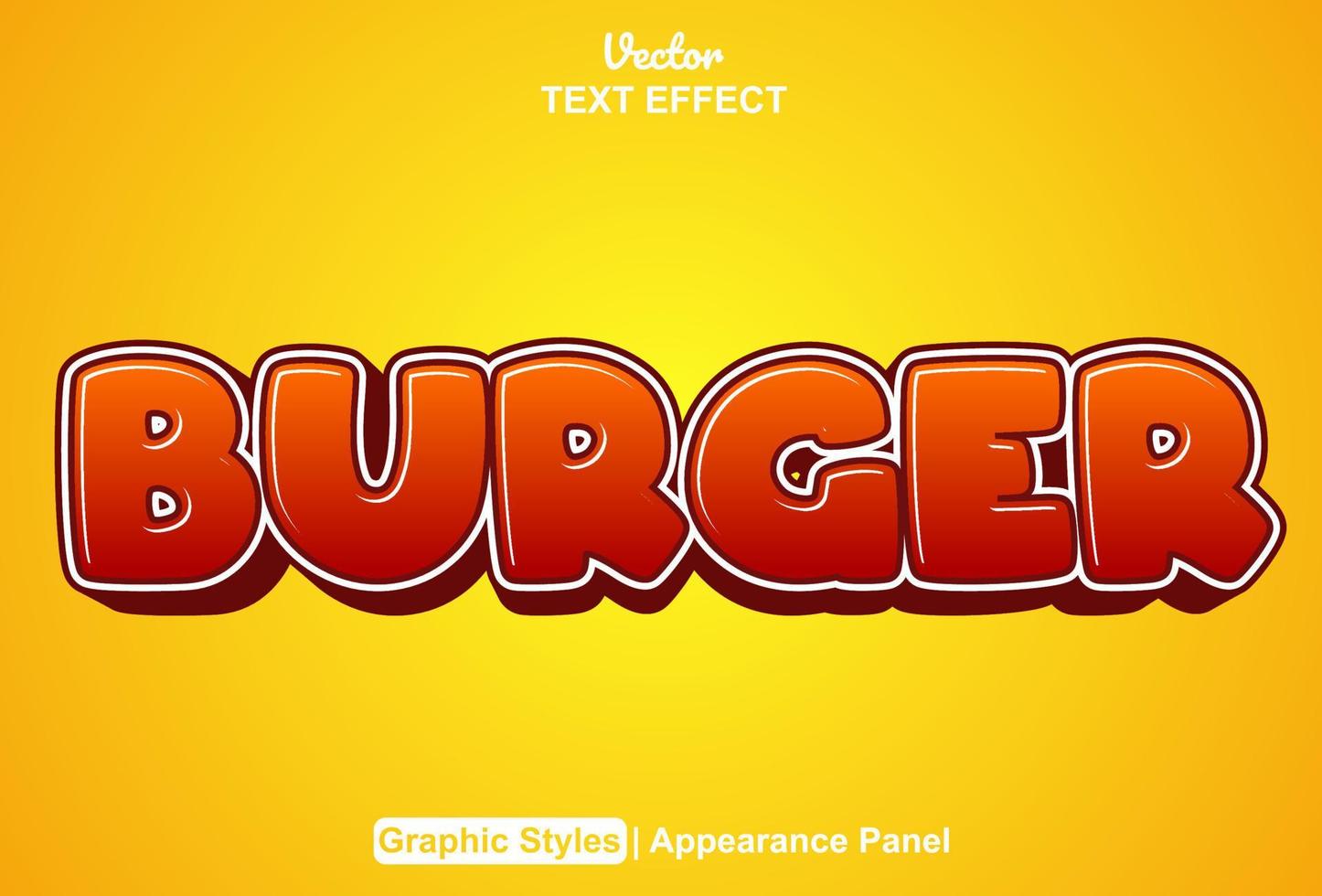 efecto de texto de hamburguesa con estilo gráfico y editable. vector