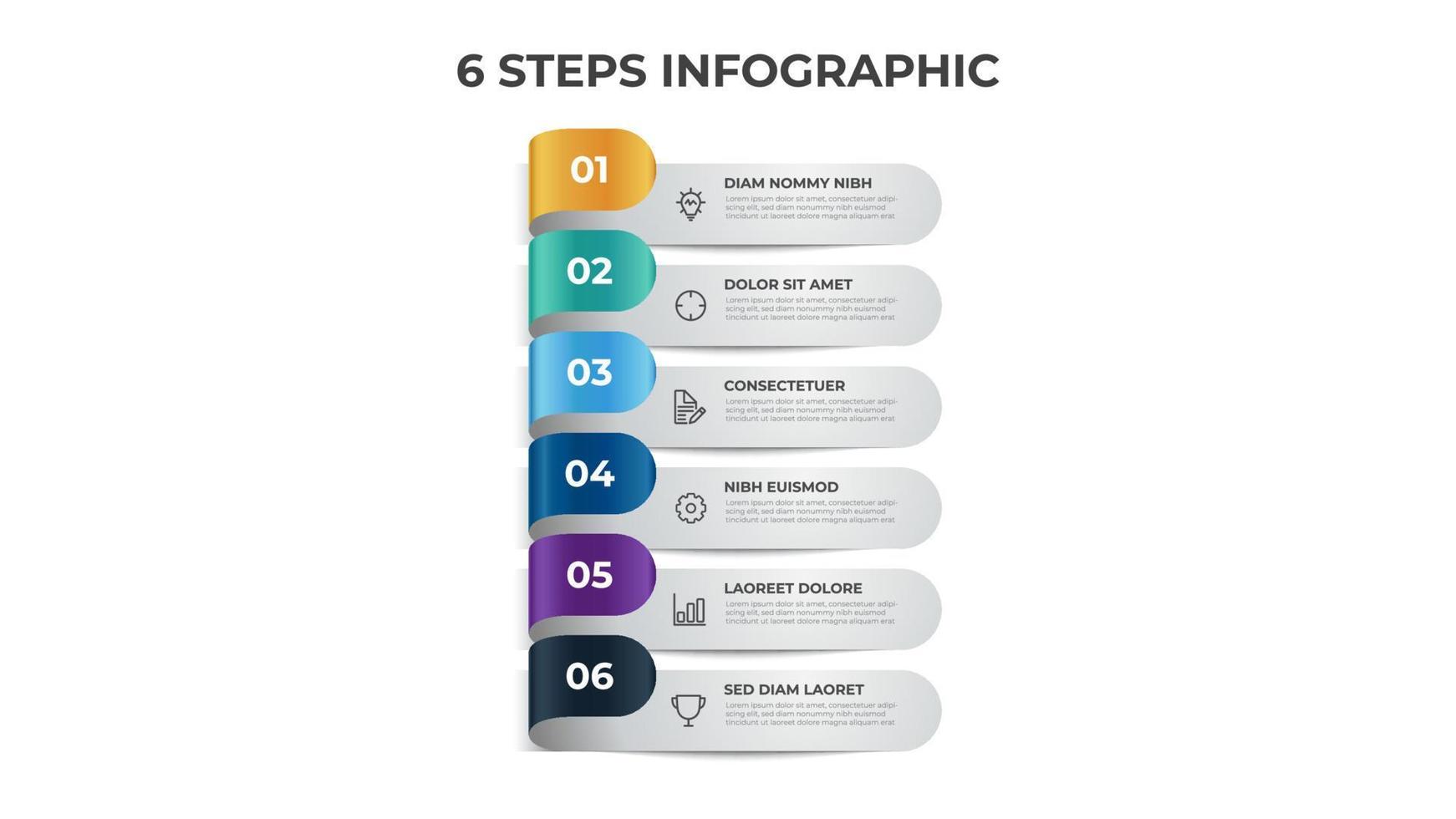 diseño de lista con diagrama de 6 puntos de pasos, vector de plantilla de elemento infográfico.