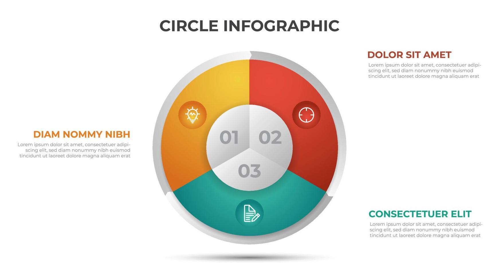 3 points with circle layout diagram, infographic element template vector. vector