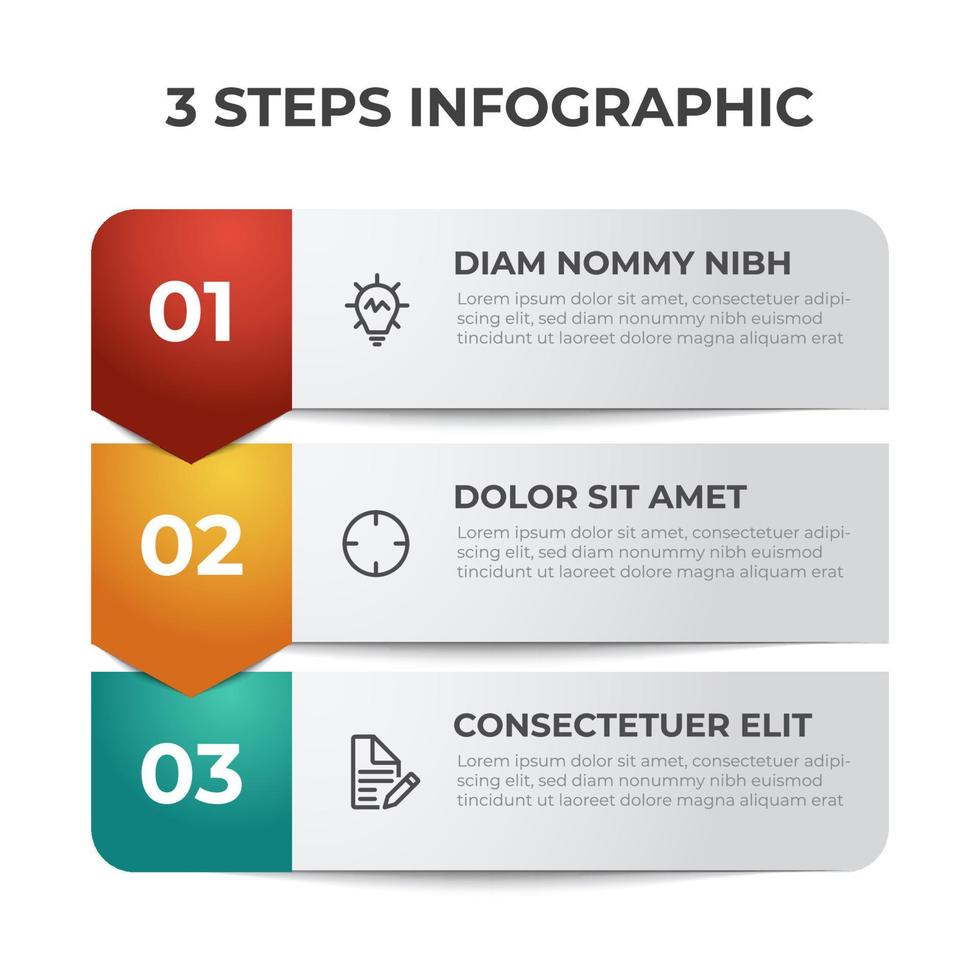 3 puntos de pasos, diseño de diagrama de lista con número, vector de plantilla de elemento infográfico