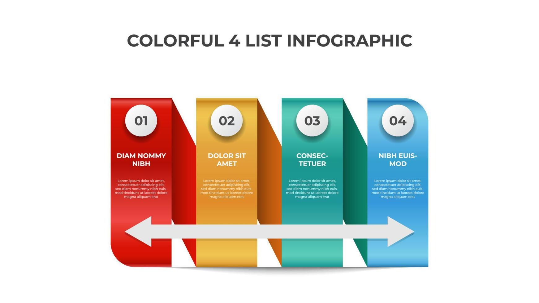 Continuous list diagram with 4 points, infographic element layout template vector