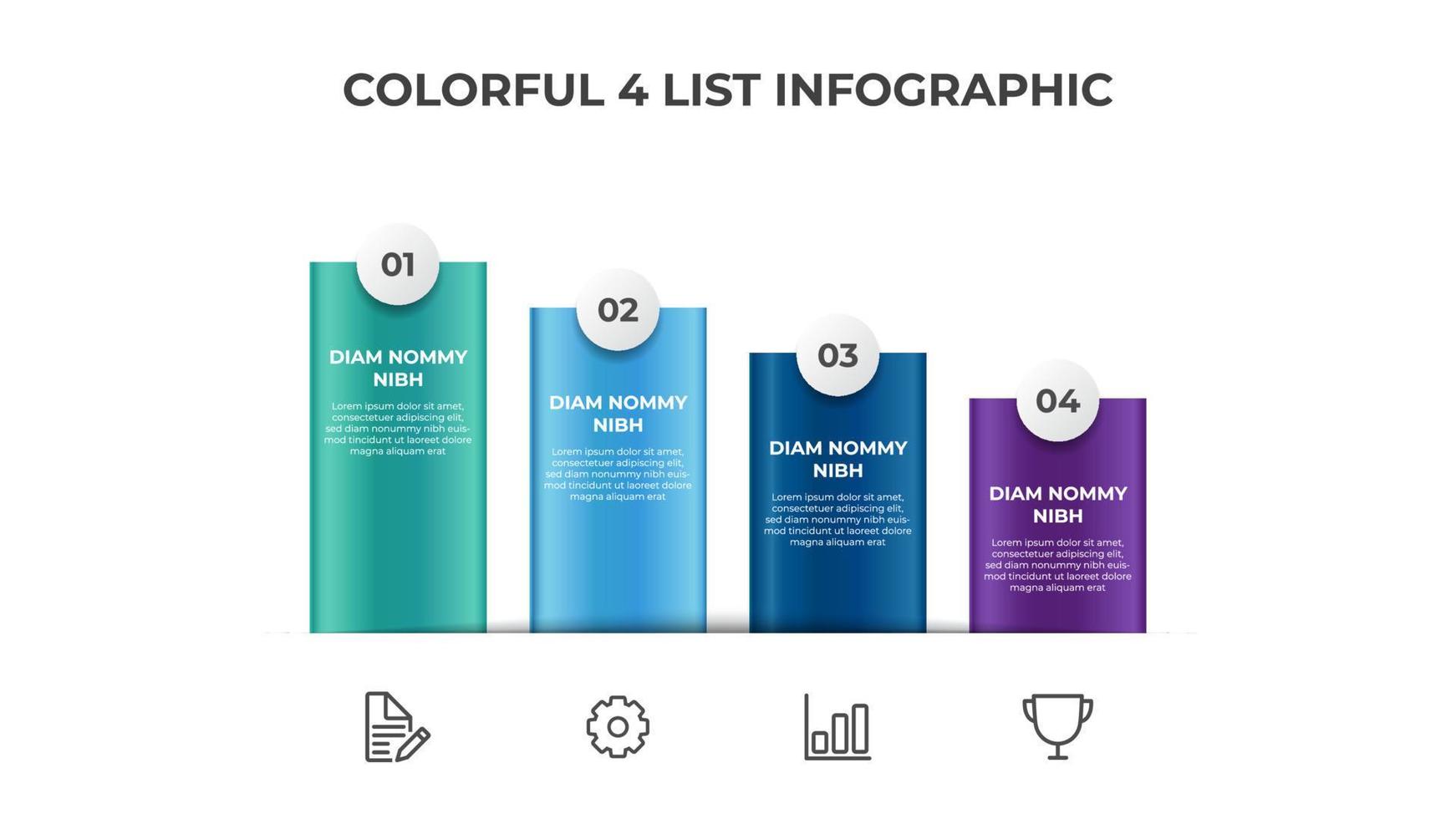 Descending list diagram with 4 points of steps, infographic element layout template vector