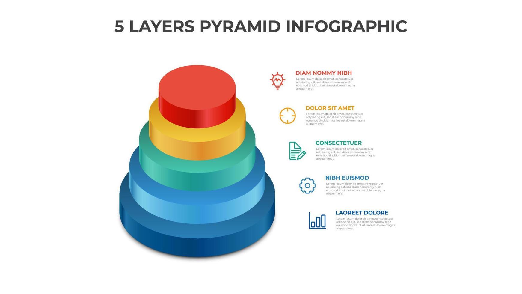 5 capas de vector de elemento infográfico piramidal, plantilla de diseño para presentación, informe anual, banner, etc.