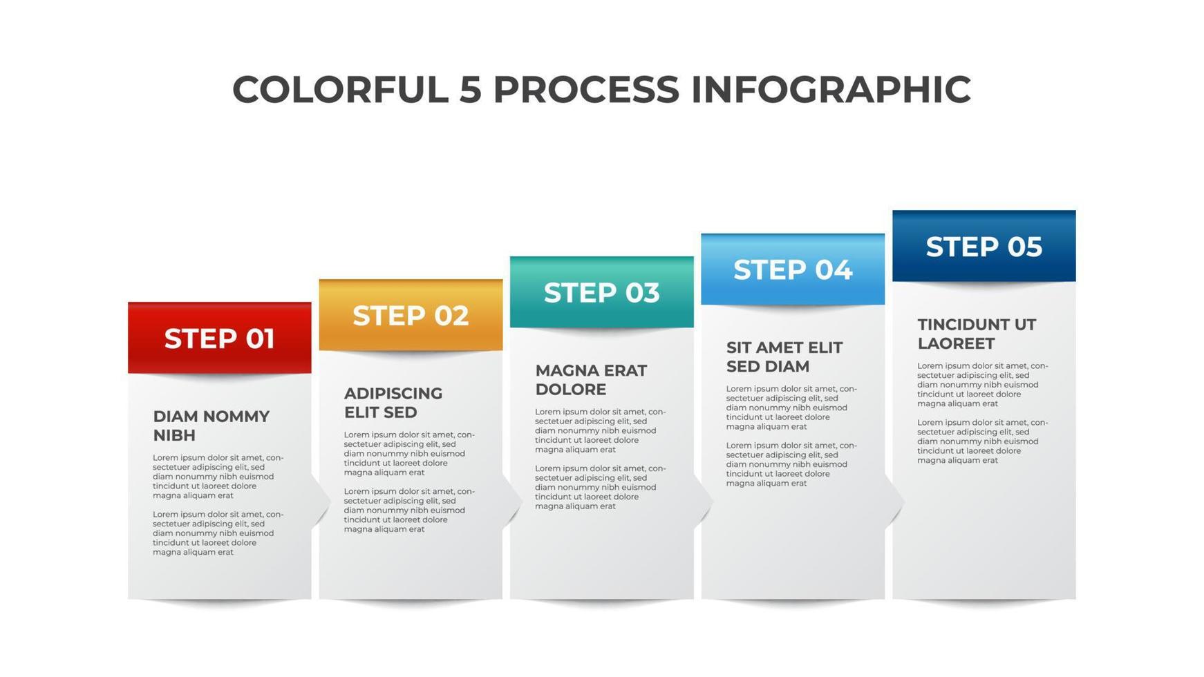 5 puntos de diagrama de lista, bloque ascendente de plantilla de diseño de proceso, vector de elemento infográfico