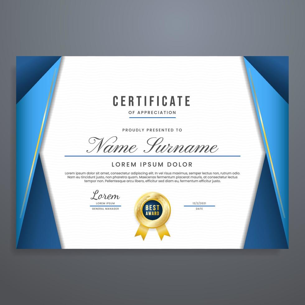 Multipurpose certificate template design with blue color, can be used for appreciation, graduation, event, attendance, etc vector