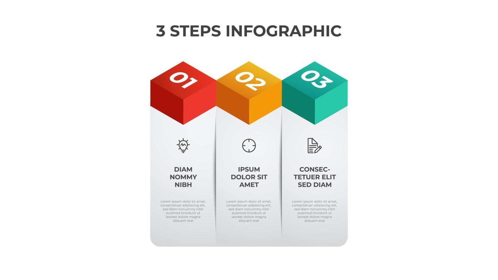 3 list of steps, column layout table diagram with number sequence, infographic element template vector