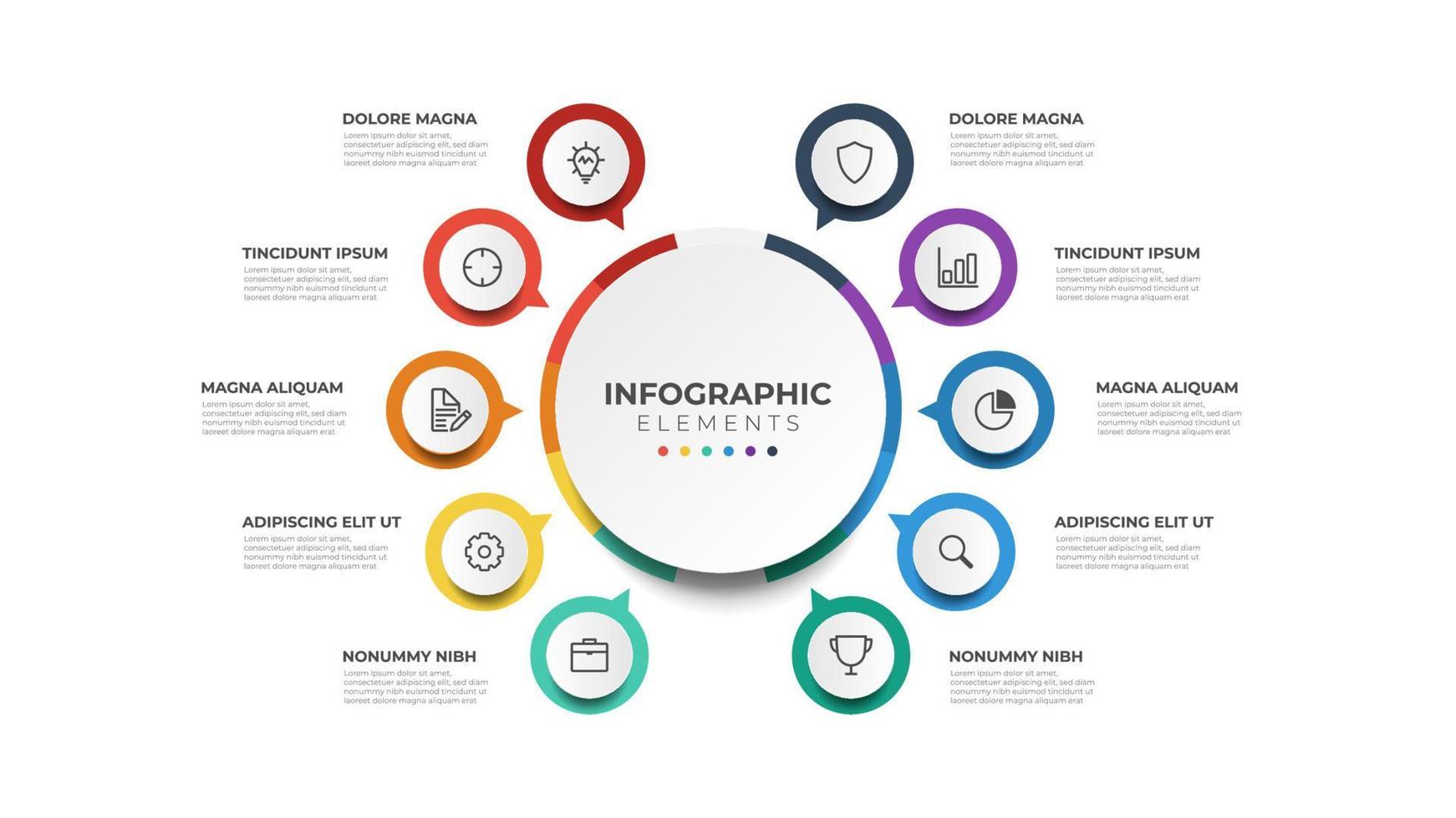 10 list of circular layout diagram with icons, infographic element template vector