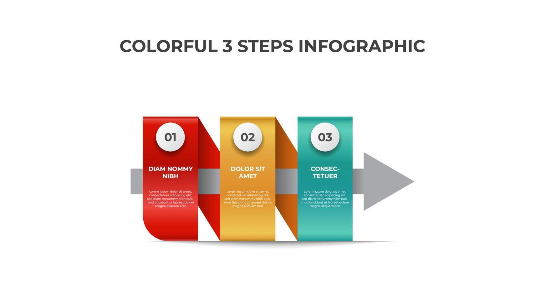 plantilla de elemento infográfico colorido con 3 puntos de pasos, vector de diagrama de diseño de lista