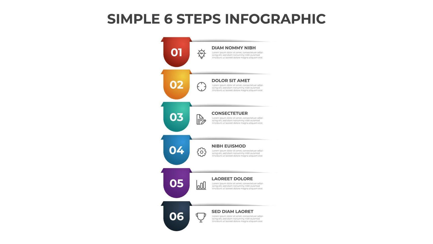 Colorful 6 points of steps diagram with simple design, infographic template vector. vector