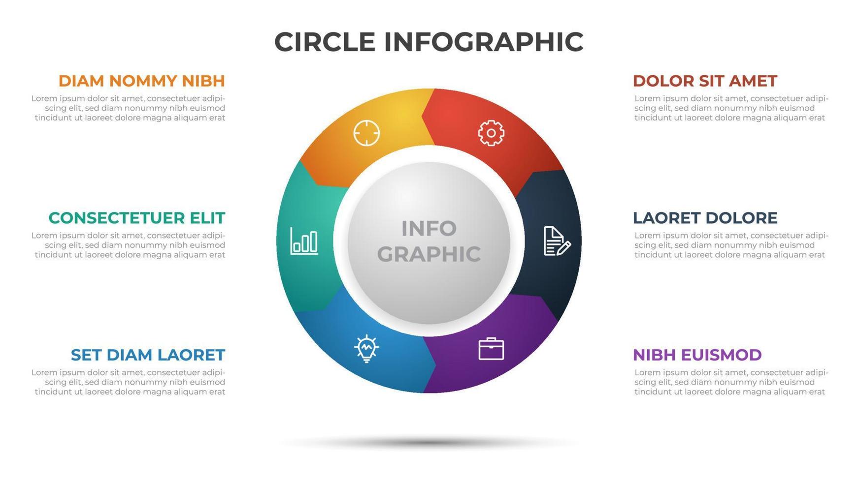 6 points infographic template with circle layout vector. vector