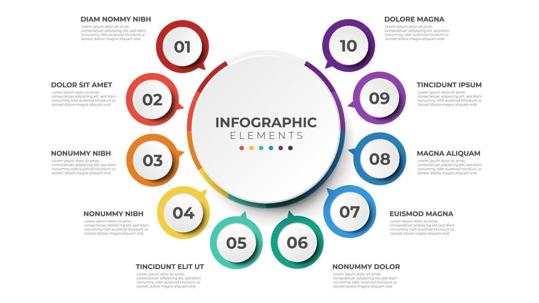 diagrama de diseño circular con 10 listas de pasos, plantilla de elemento infográfico de diagrama de diseño circular vector