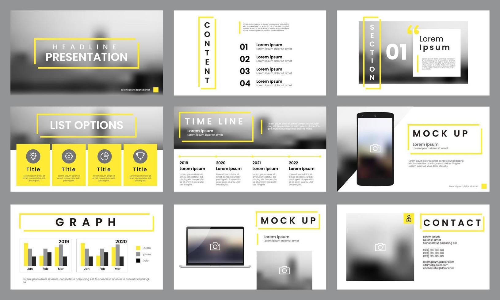 diseño de plantilla de presentación en amarillo y blanco. visualización de datos comerciales vector