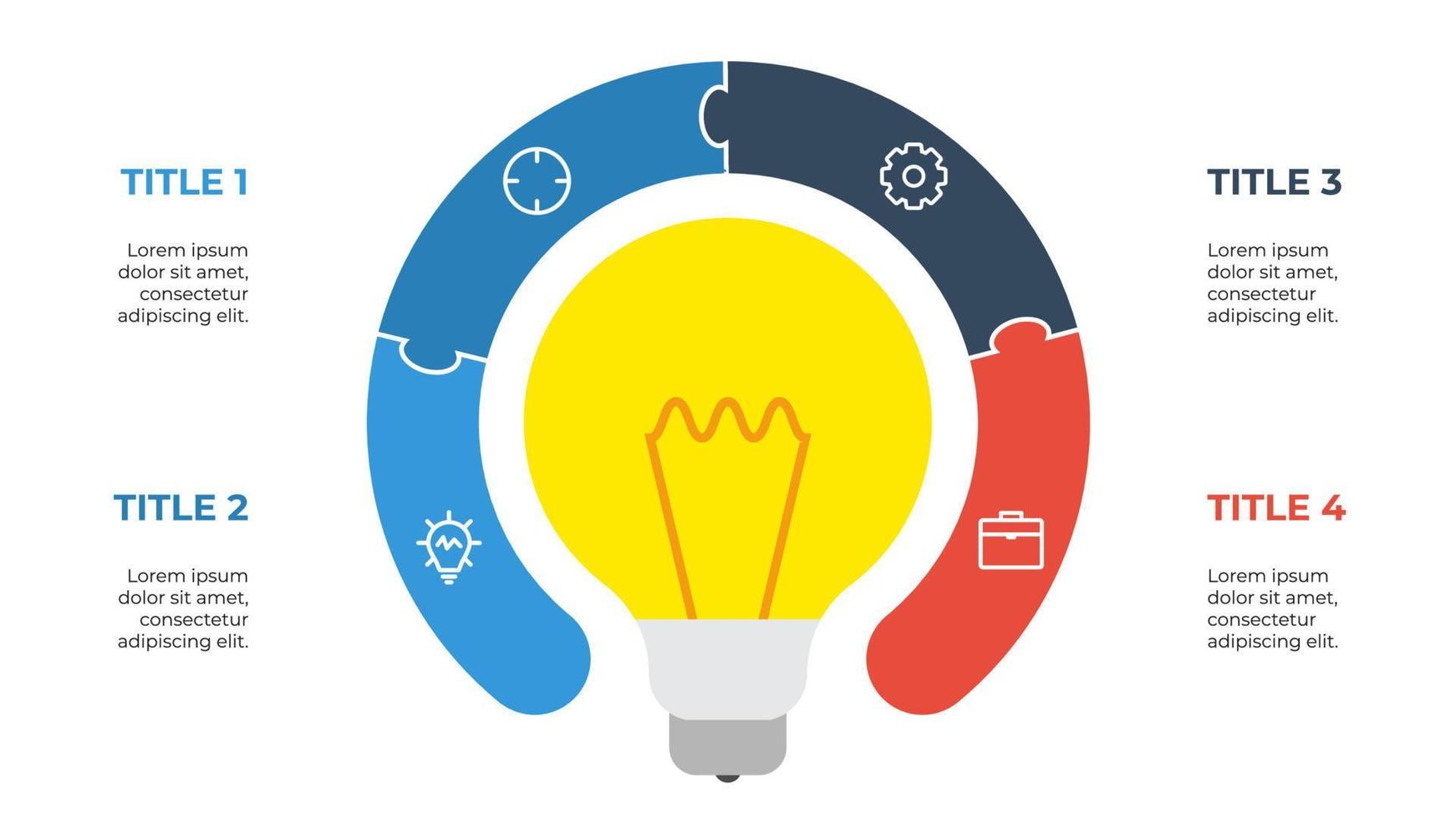 4 points circular puzzle infographic element vector with light bulb, cretive concept for steps, options, processes, business idea, etc