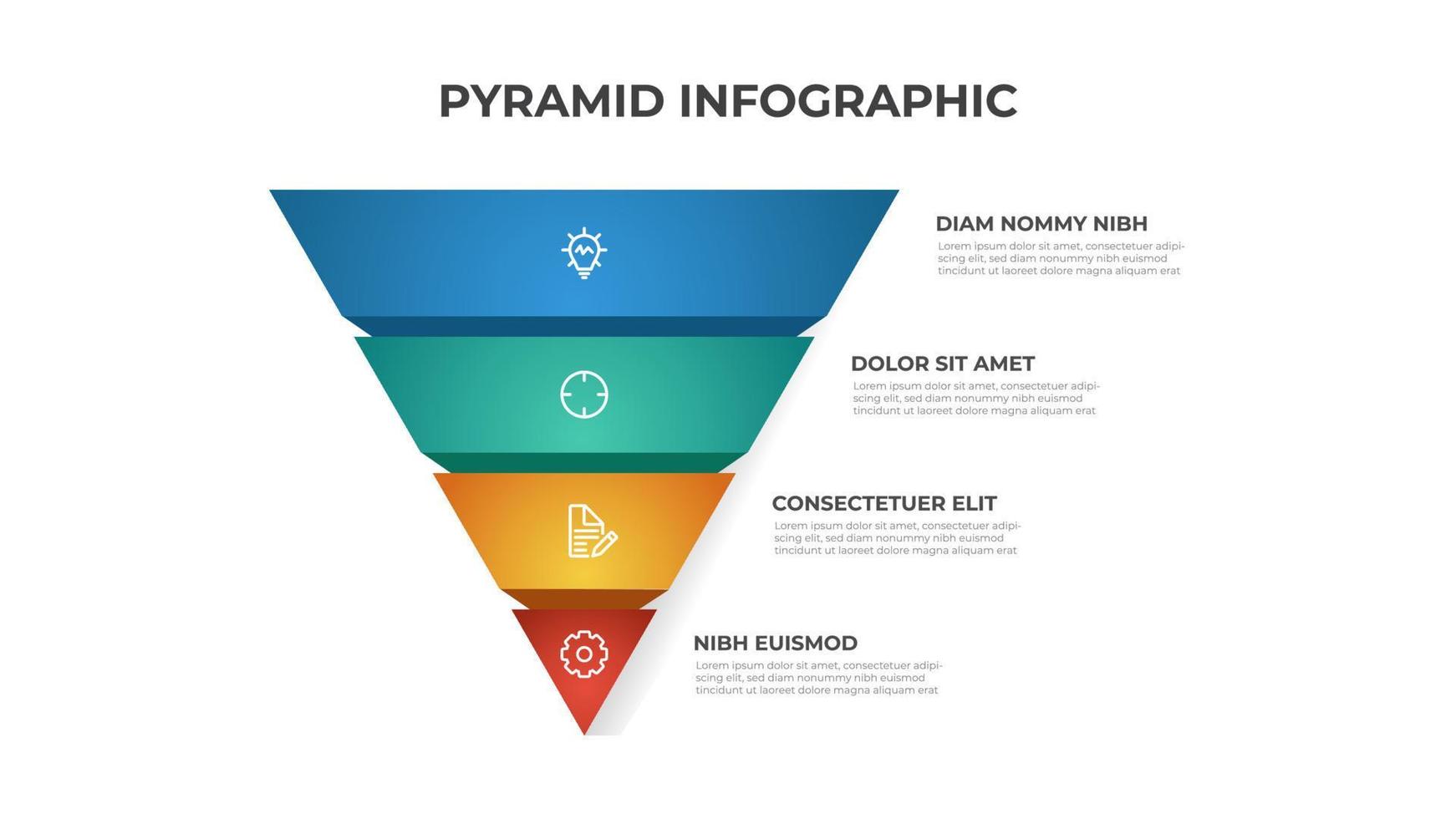 Diagrama de lista de 4 puntos de pirámide, vector de plantilla de elemento infográfico, diseño de nivel de triángulo segmentado