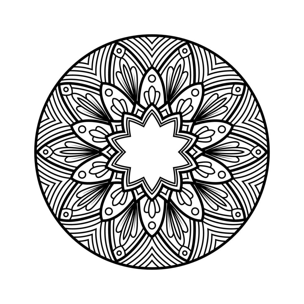 vector de arte mandala aislado sobre fondo blanco. se puede utilizar para colorear la página del libro, henna, tatuaje, decoración. diseño de patrón de adorno.