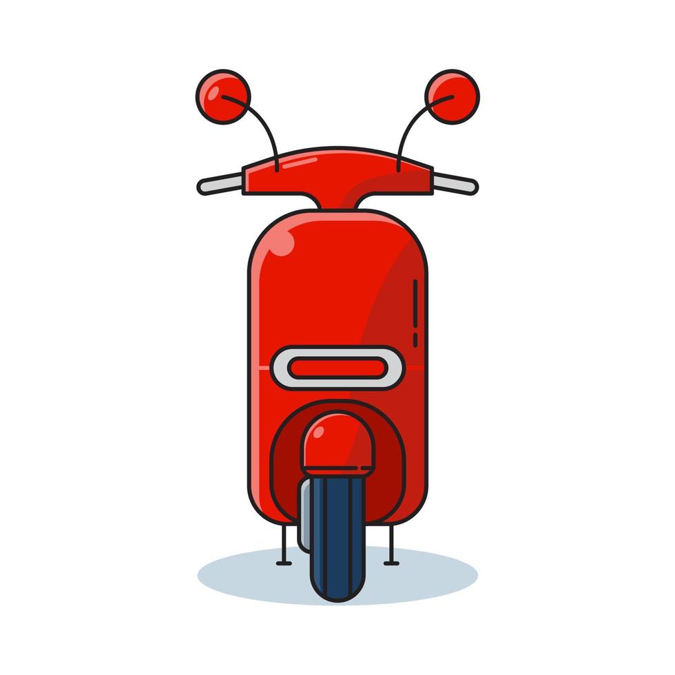 old motorcycle, vintage scooter with blue color, front view, vector illustration
