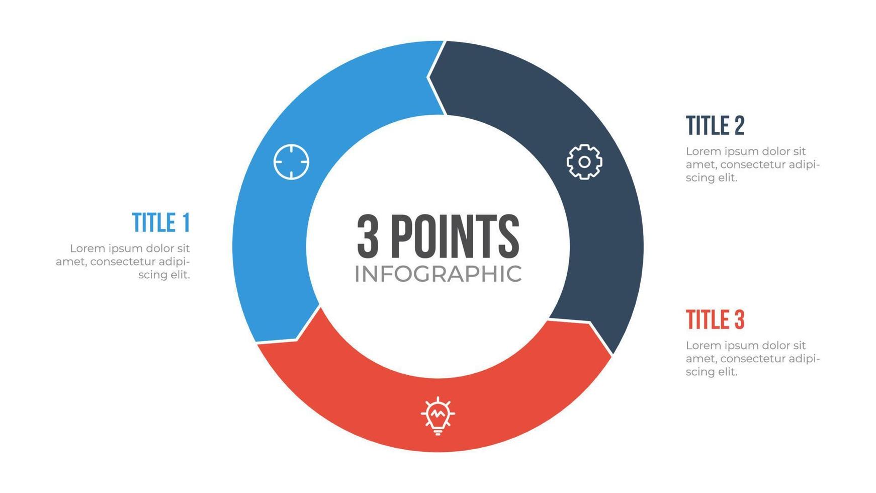 3 points circle infographic element vector with arrows, can be used for workflow, steps, options, list, processes, presentation slide, report, etc.