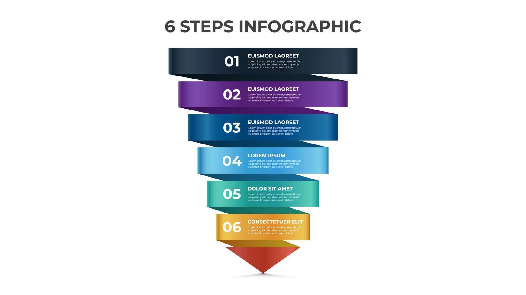6 puntos de pasos, plantilla infográfica, vector de diseño de diseño con diagrama de flecha