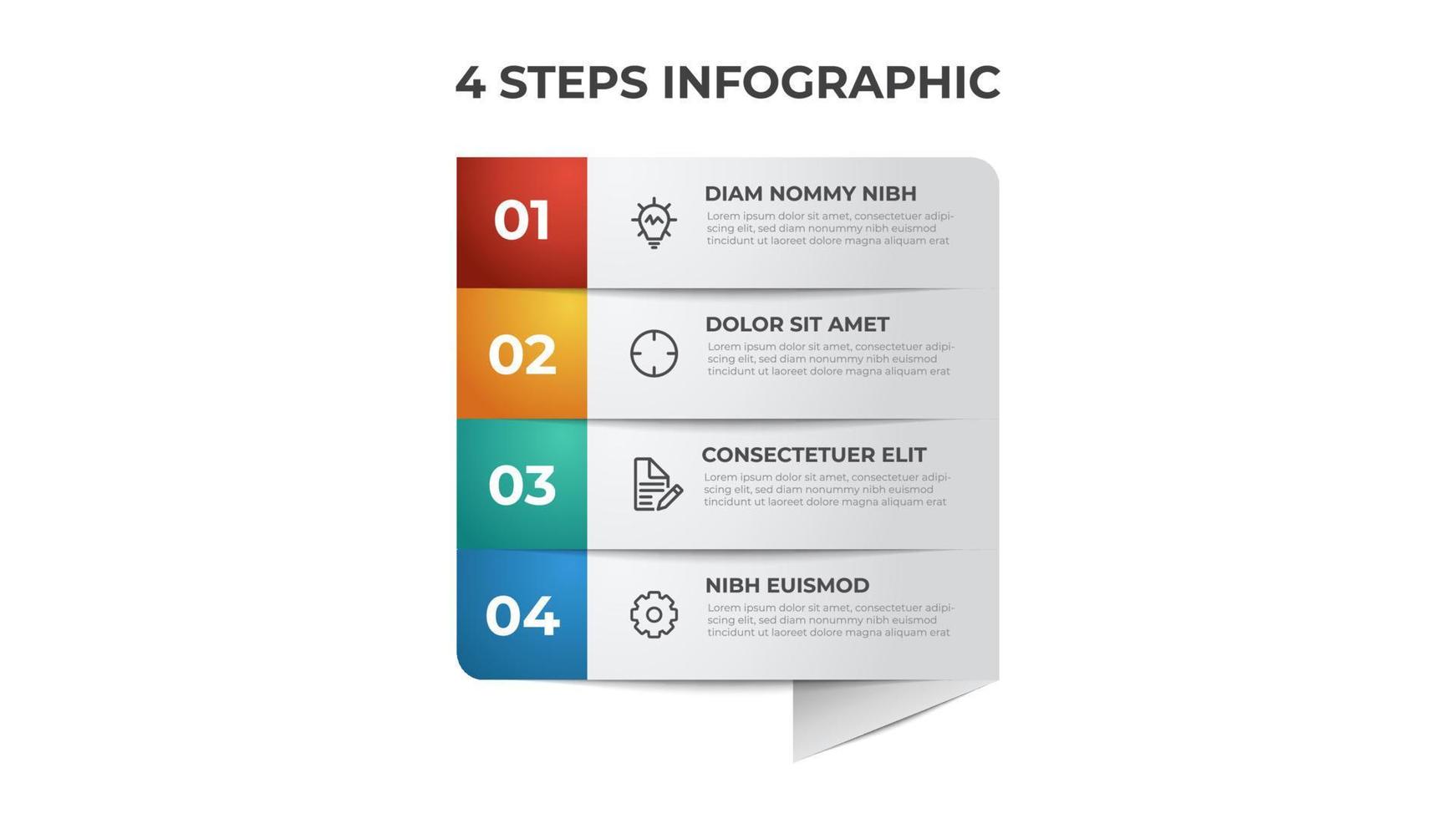 4 lista de pasos, diagrama de diseño de filas con secuencia numérica, plantilla de elemento infográfico vector