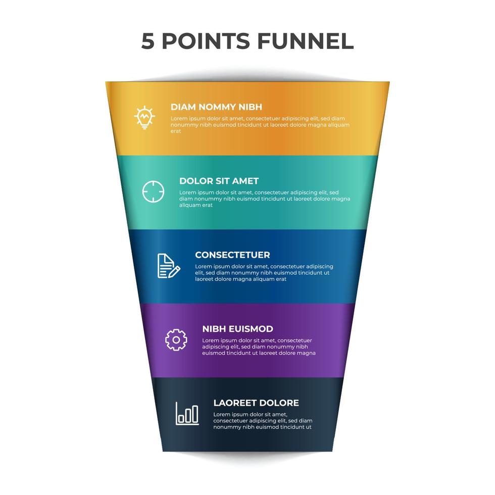 vector de elemento infográfico de gráfico de embudo con 5 puntos, opciones, lista, se puede utilizar para marketing digital, ventas, flujo de proceso