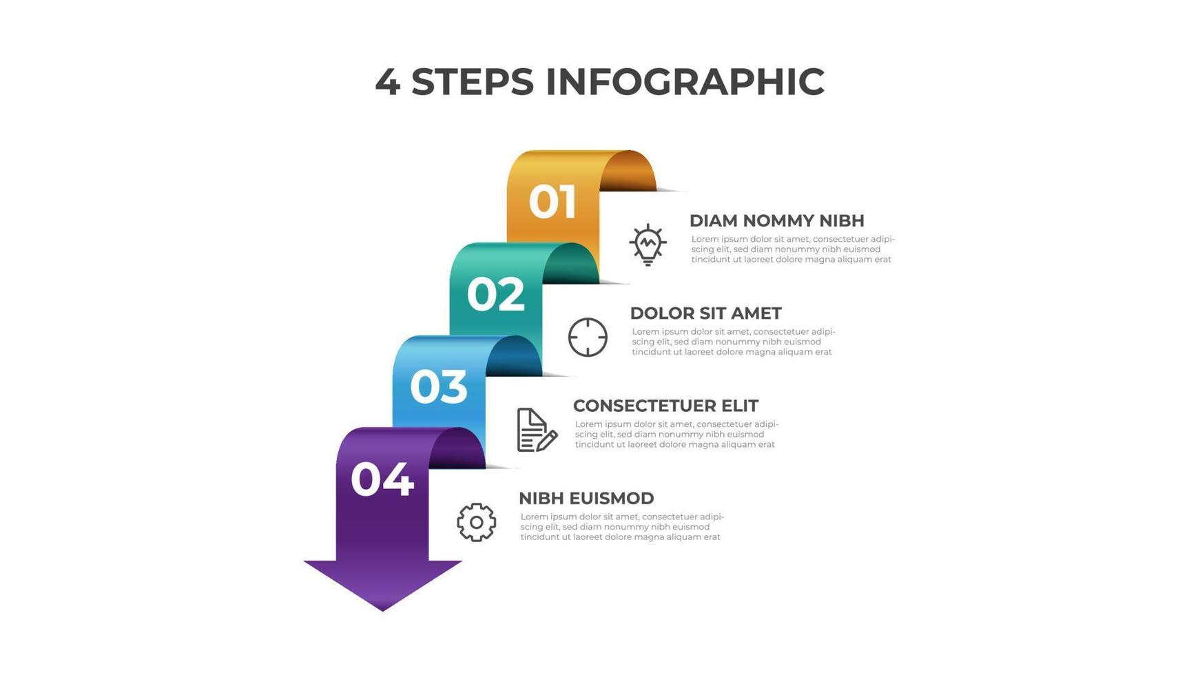 4 puntos de pasos, plantilla de elemento infográfico, flujo de flecha con vector de diagrama numérico