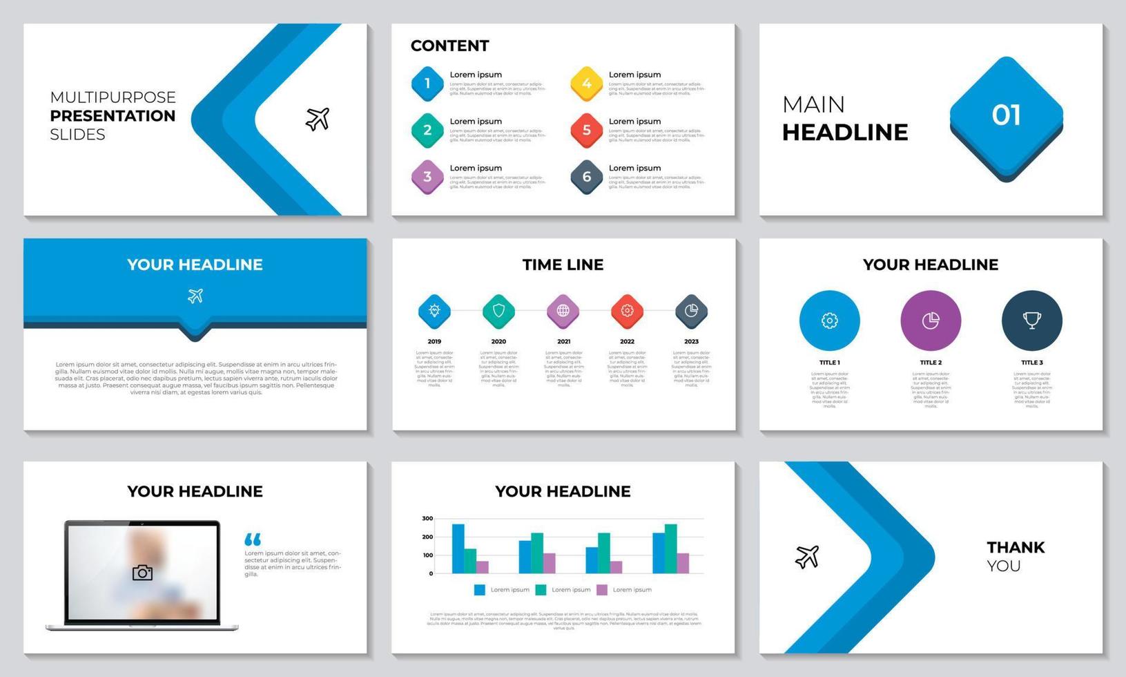 Simple colorful presentation template. Bundle of list, options, timeline, workflow, steps, graph, mock up, slide layout infographic template vector. vector