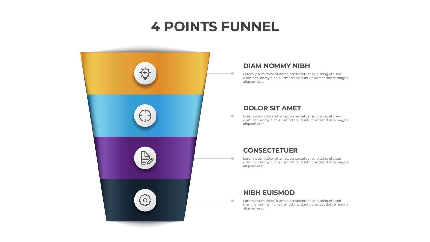 gráfico de embudo con 4 puntos, vector de plantilla de elemento infográfico, se puede utilizar para marketing, ventas, flujo de proceso