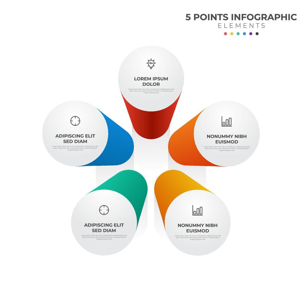 Elemento infográfico circular de 5 puntos, diagrama de diseño de ciclo con icono y color colorido, se puede utilizar para presentación, banner, etc. vector