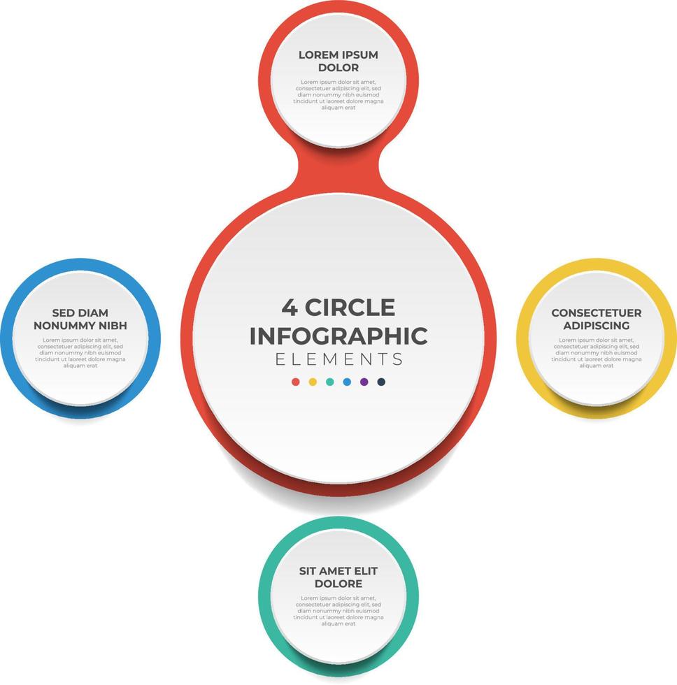 Circular layout diagram with 4 points of steps, sequence, colorful circle infographic element template vector. vector