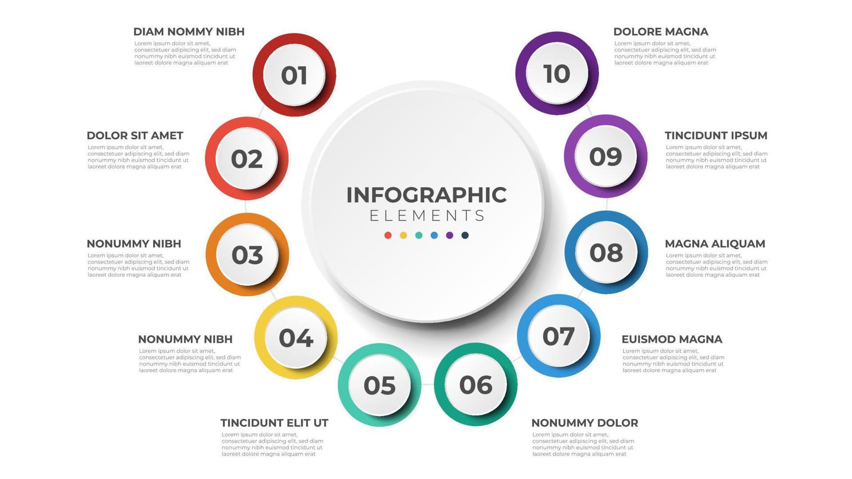 10 lista de pasos, diagrama de diseño circular con número de secuencia, plantilla de elemento infográfico vector