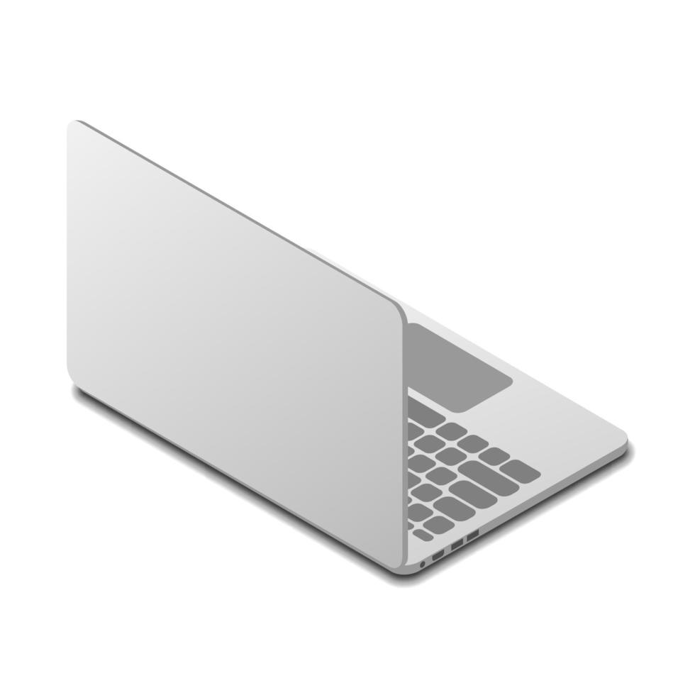 opened laptop rear view isolated on white background, isometric view ...