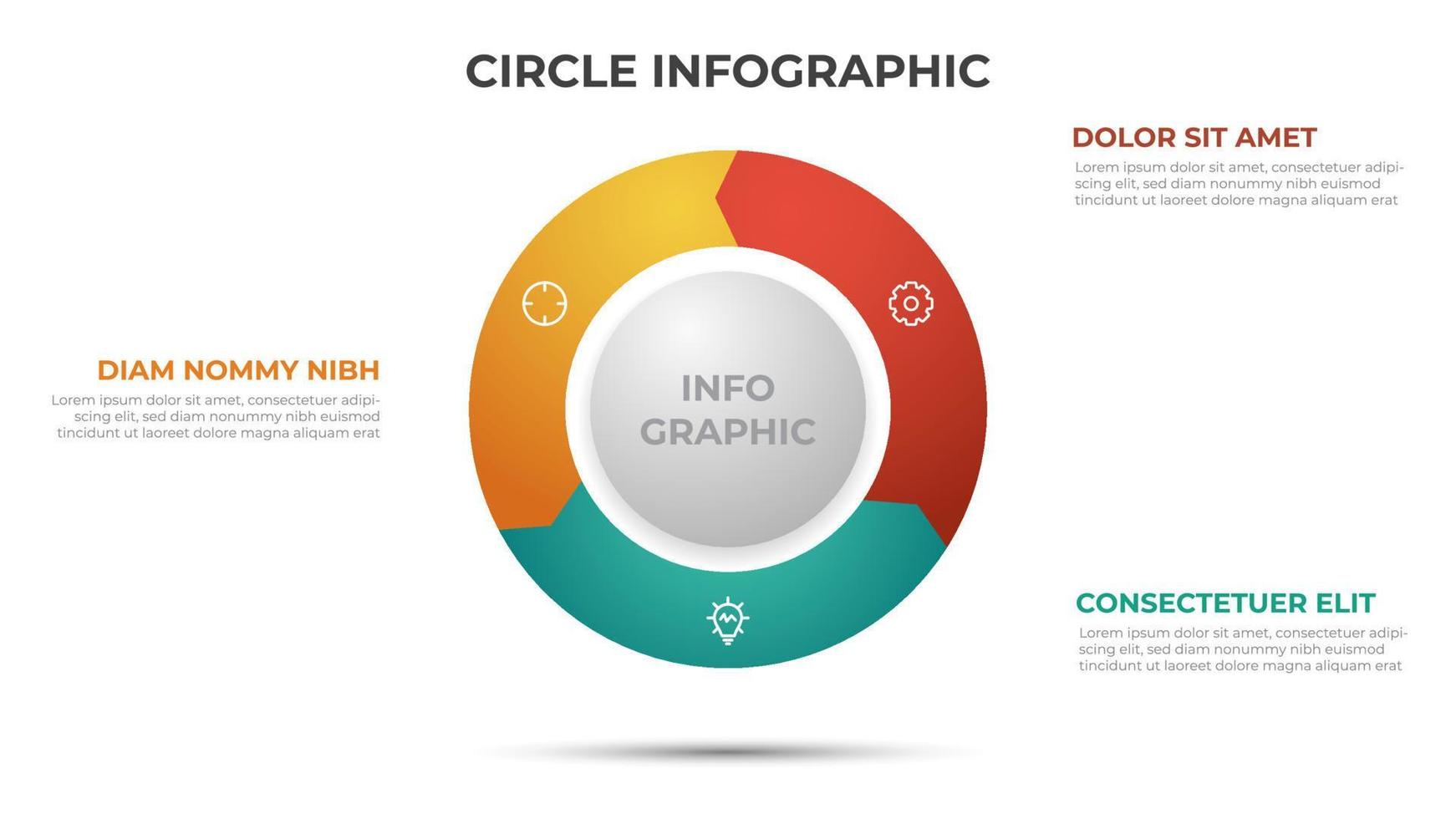 3 points infographic template with circle layout vector. vector