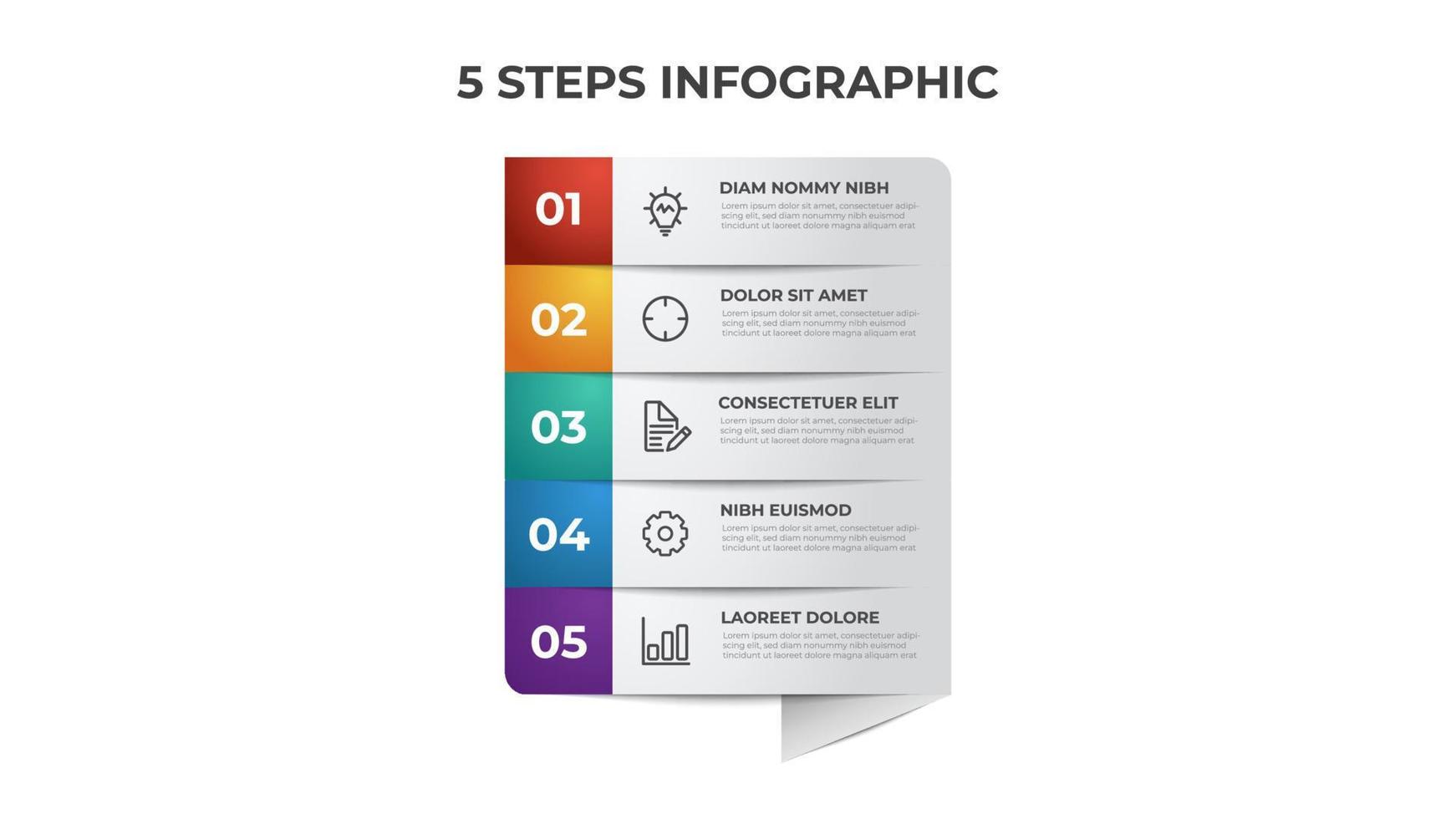 5 list of steps, row layout diagram with number sequence, infographic element template vector