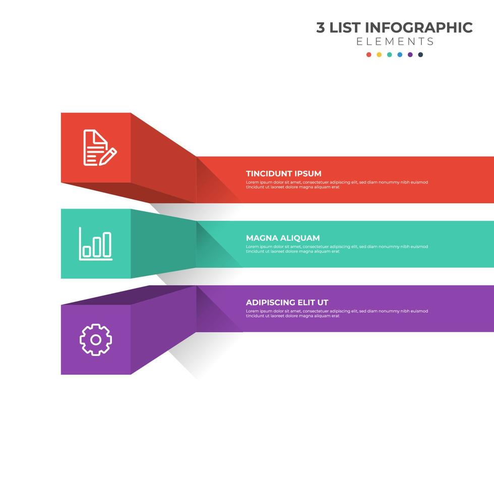 3 points of steps diagram, 3D list layout, infographic element template vector with icons