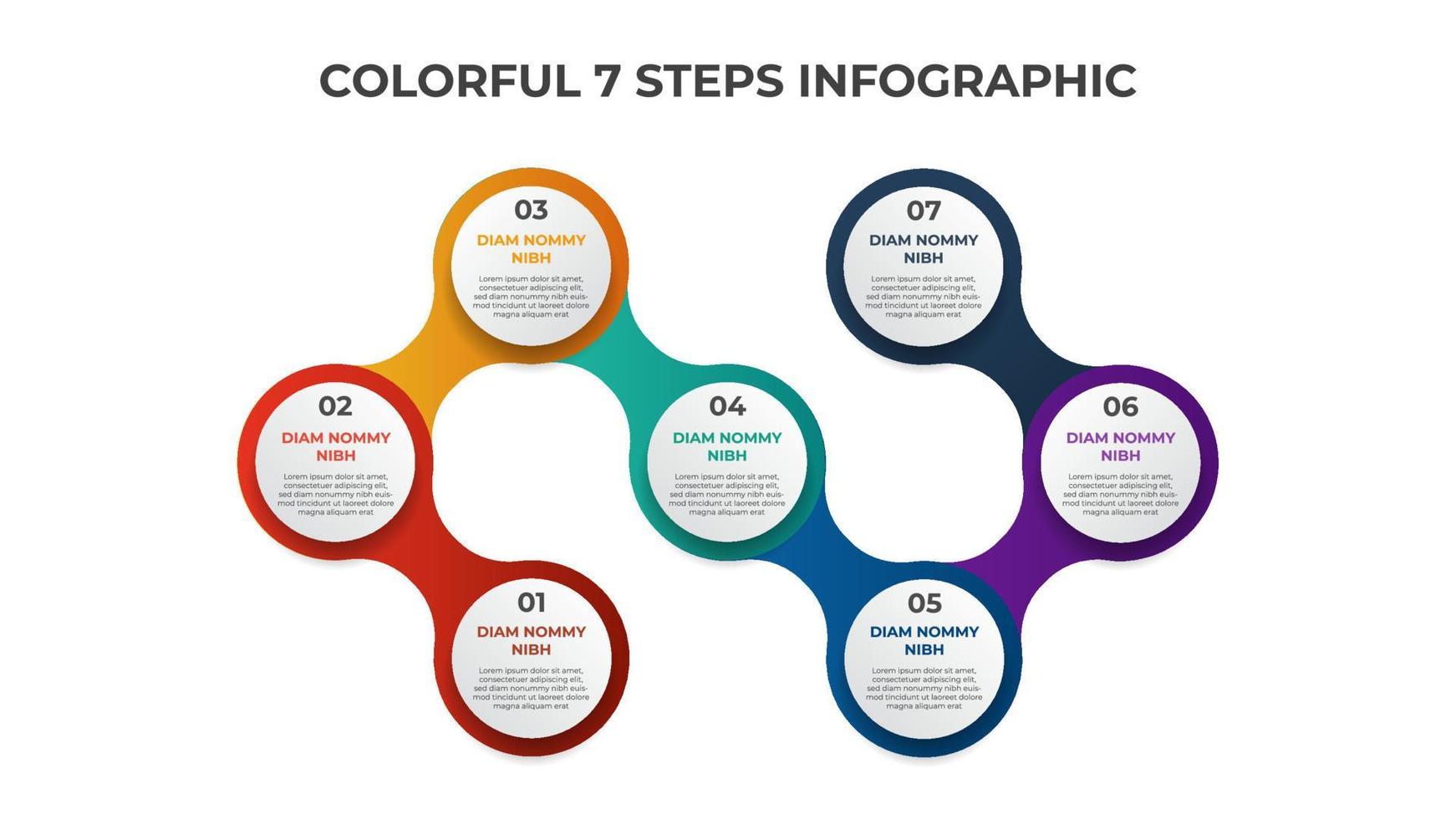 7 points of steps, connected circle list diagram with number of sequence, infographic element template vector